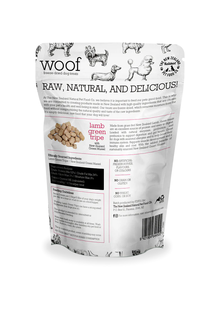 The NZ Natural Pet Food Co. | Woof | Freeze Dried Lamb Green Tripe | Dog Treat